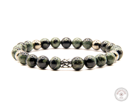 Elastische edelsteen armband met kambaba jaspis kralen en rvs spacer