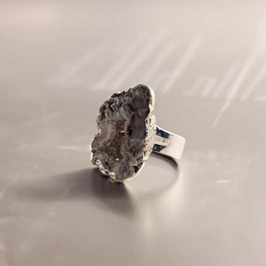 verzilverde ring met agaat edelsteen verstelbaar/ one size