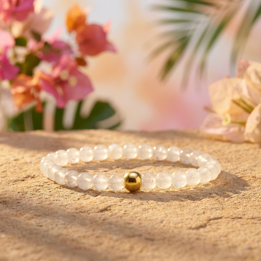 Handgemaakte BEBASIC maansteen armband 6mm van Beaditude met natuurlijke witte maansteen kralen