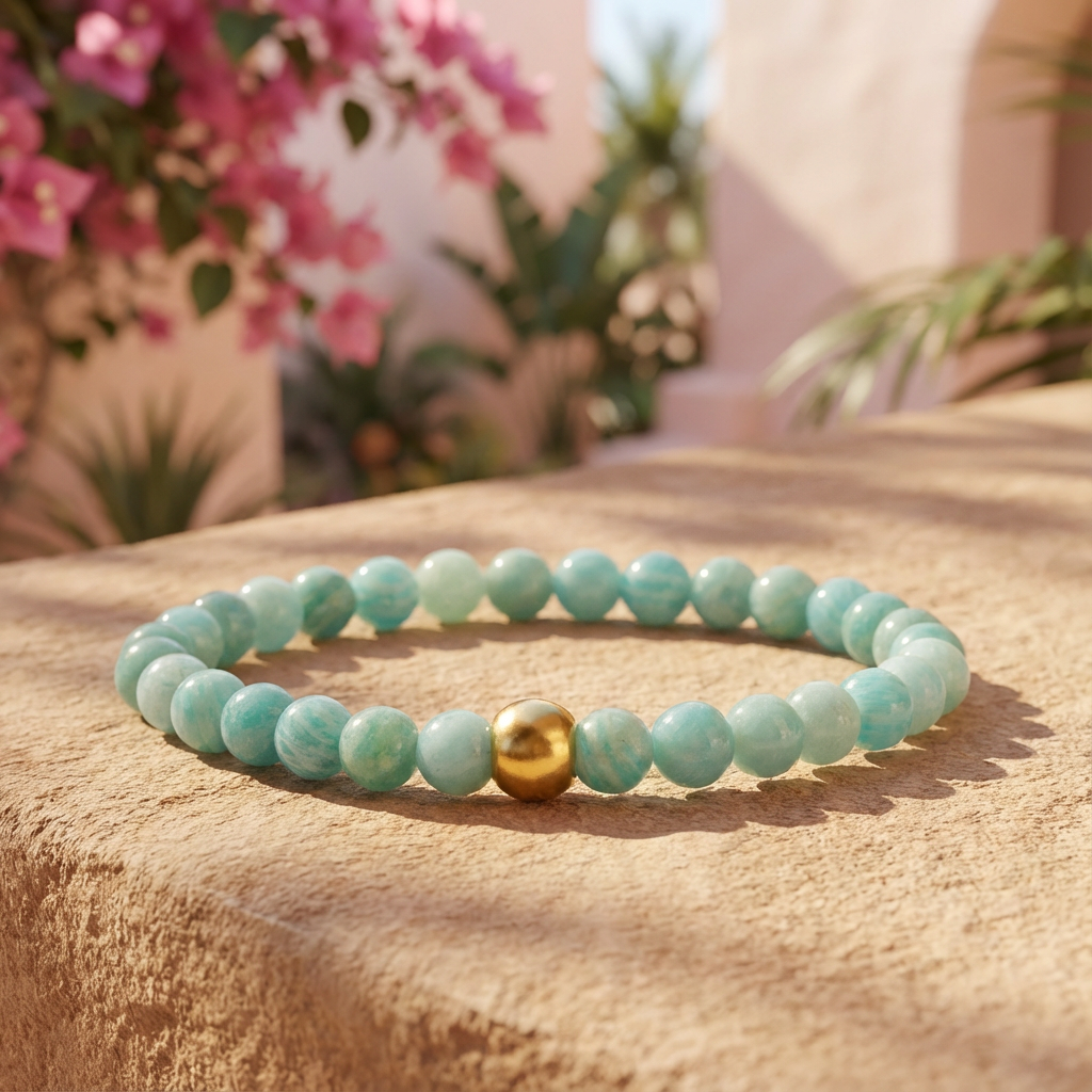 Handgemaakte BEBASIC amazoniet armband 6mm van Beaditude met natuurlijke aqua blauwe amazoniet kralen