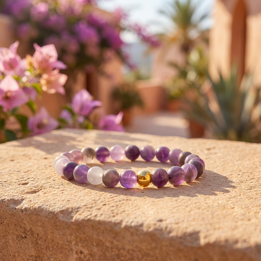 Handgemaakte BEBASIC amethist armband 8mm van Beaditude met natuurlijke mat paarse amethist kralen