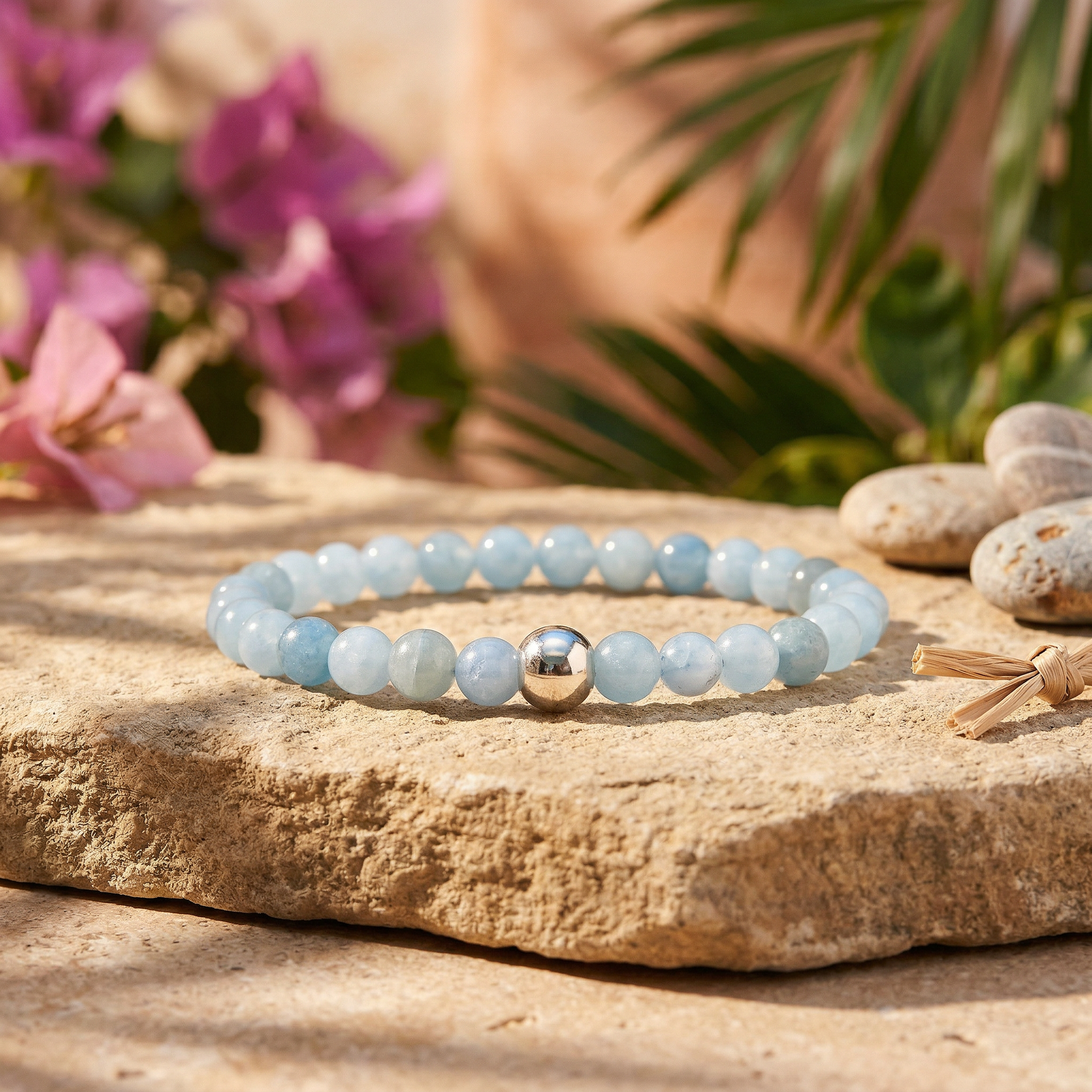 Handgemaakte BEBASIC aquamarijn armband 6mm van Beaditude met natuurlijke licht baluwe aquamarijn kralen