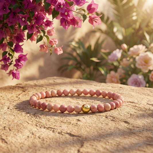 Handgemaakte BEBASIC Rhodoniet armband 4mm van Beaditude met natuurlijke roze rhodoniet kralen