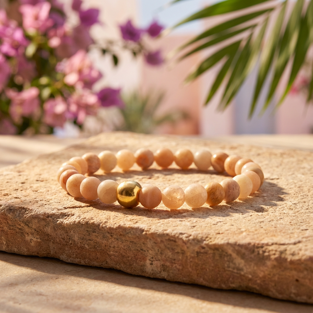 Handgemaakte BEBASIC zonnesteen armband 6mm van Beaditude met natuurlijke matte zonnesteen kralen