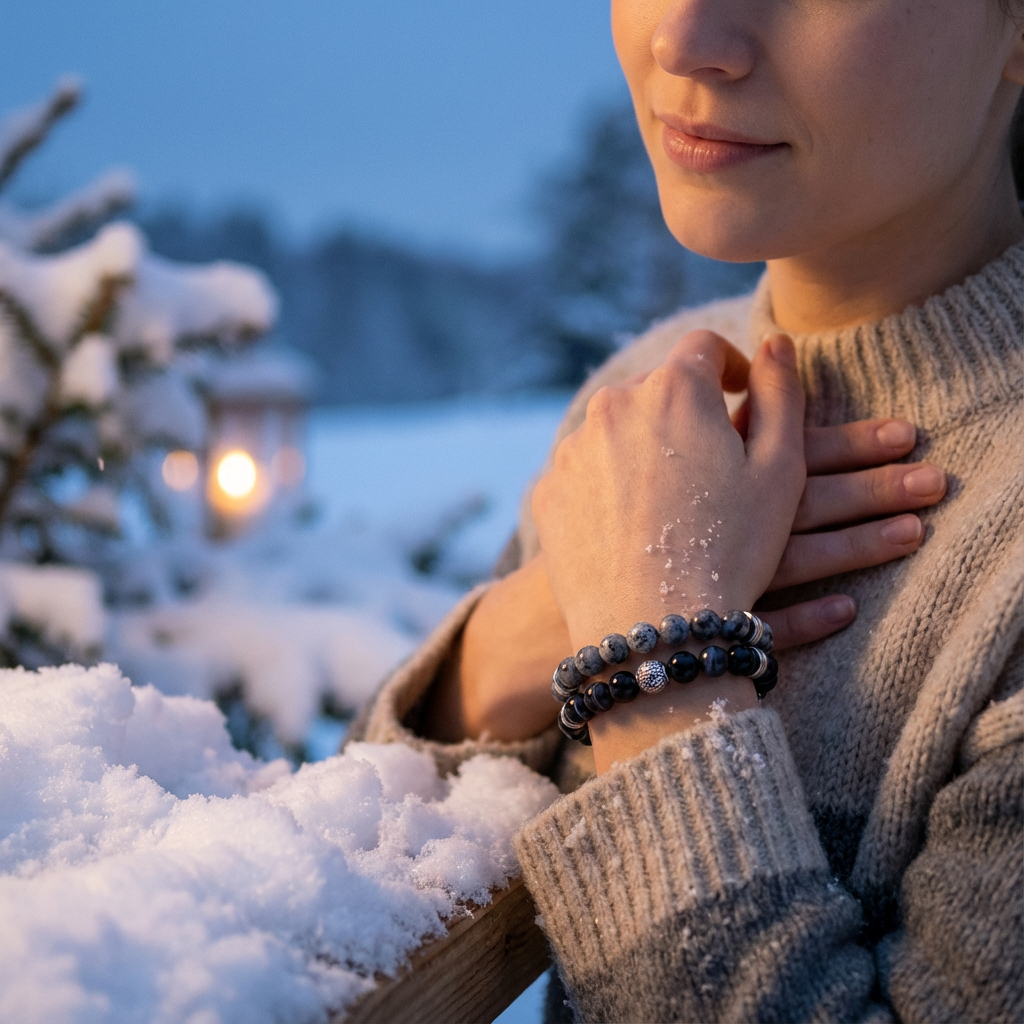 Elastische edelsteen armband met agaat en matte sodaliet kralen en rvs spacers en bewerkte kraal.