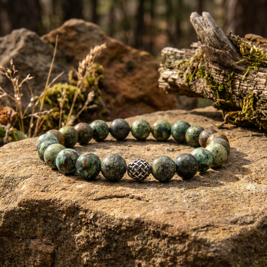 Edelsteen armband Afrikaanse Turkoois RVS kraal