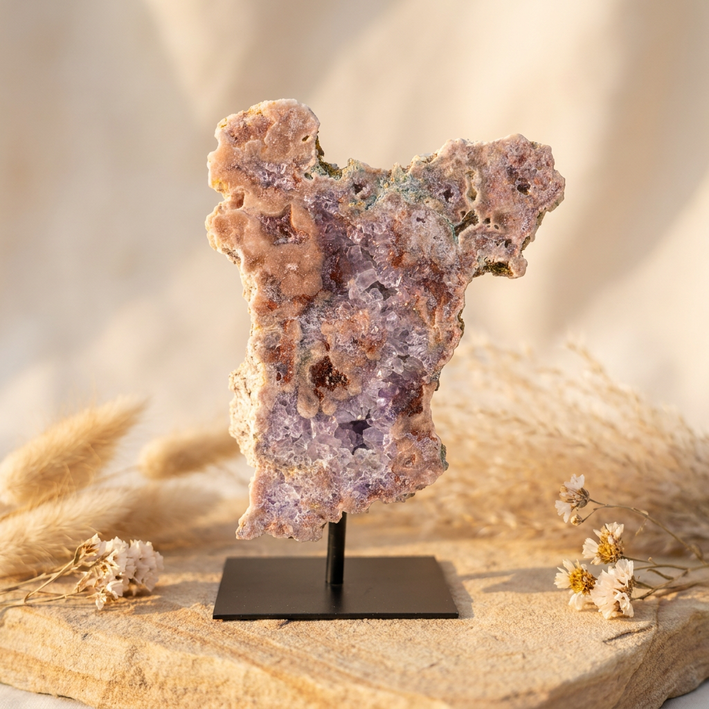 Roze Amethist op standaard | natuurlijke edelsteen decoratie