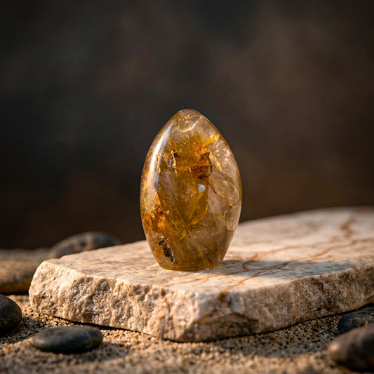 Golden Healer kwarts geslepen edelsteen sculptuur.