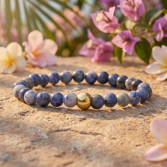 Handgemaakte BEBASIC sodaliet armband 6mm van Beaditude met natuurlijke blauwe sodaliet kralen