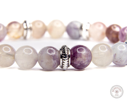 elastische edelsteen armband met toermalijn edelsteenkralen, rvs spacers en khamso/hamsa handje