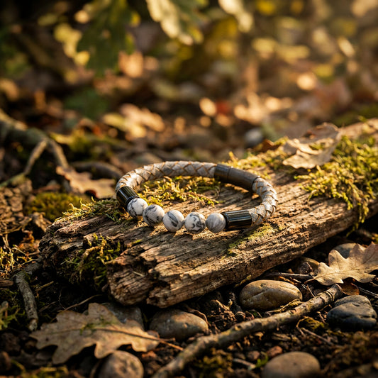 leren edelsteen armband met zwarte sluiting en 8mm jaspis edelsteenkraal.