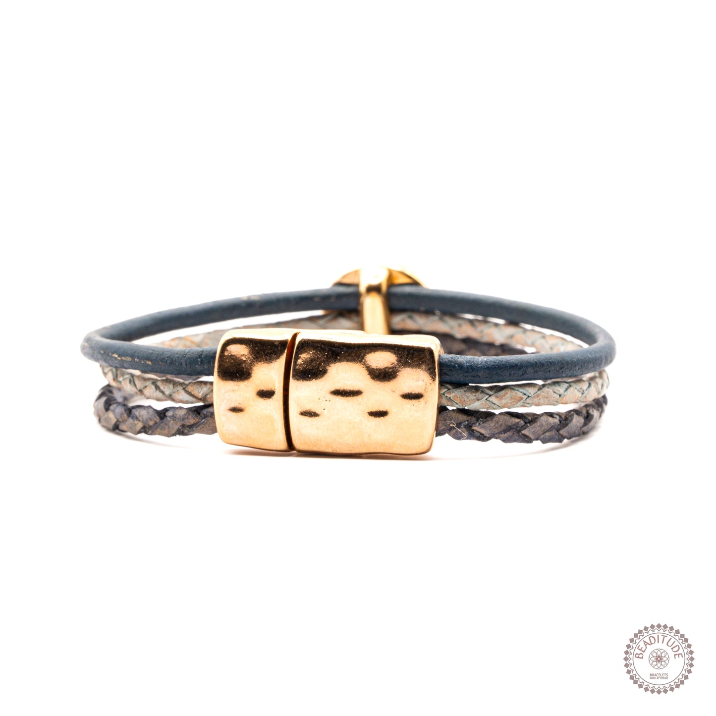 Leren edelsteen armband met gouden sluiting magnetisch
