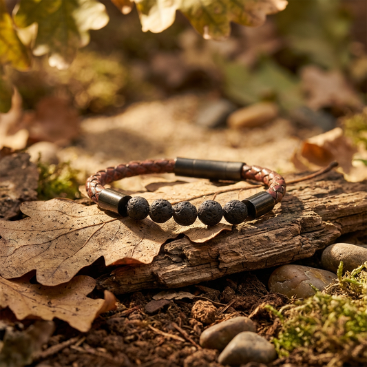 Leren edelsteen armband van rood leer met zwarte lava steen edelsteen kraal van 8mm met zwarte sluiting