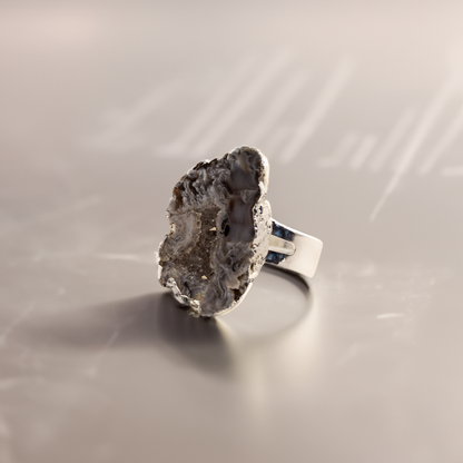 verzilverde ring met agaat edelsteen verstelbaar/ one size