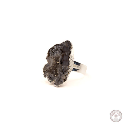 verzilverde ring met agaat edelsteen verstelbaar/ one size
