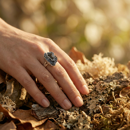 verzilverde ring met agaat edelsteen verstelbaar/ one size