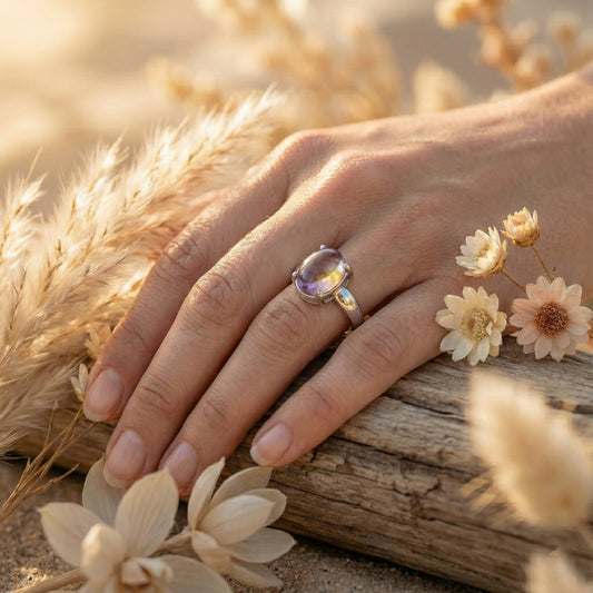 925 zilveren ring met ametrien edelsteen cabochon.