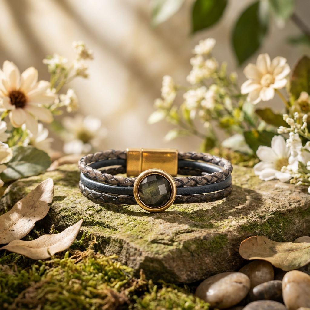 hoge kwaliteit leren armband met 12mm blauwe tijgeroog cabochon