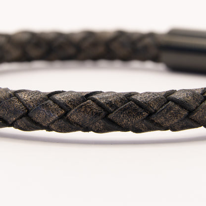 Leather&Stone 8mm kamaba jaspis met donker bruin leer en zwarte sluiting