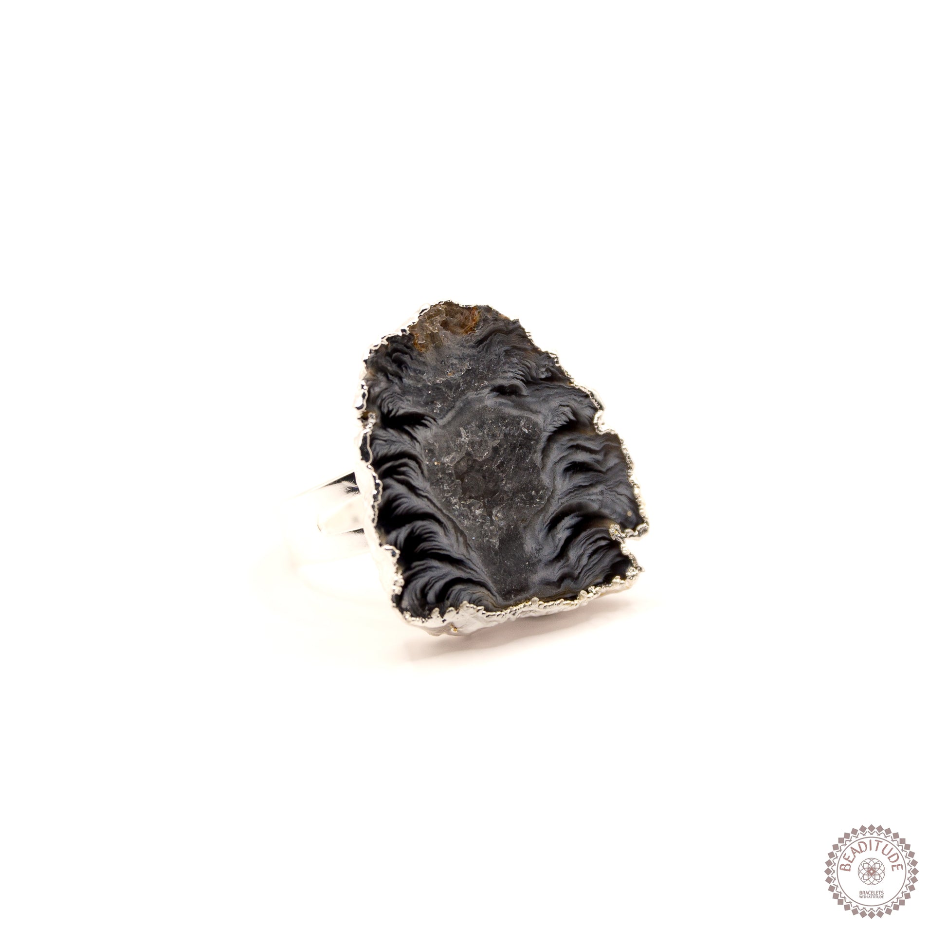 verzilverde ring met agaat edelsteen verstelbaar/ one size