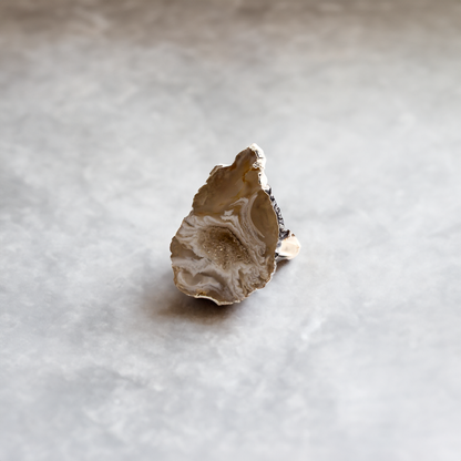 verzilverde ring met agaat edelsteen verstelbaar/ one size