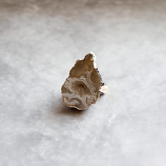 verzilverde ring met agaat edelsteen verstelbaar/ one size