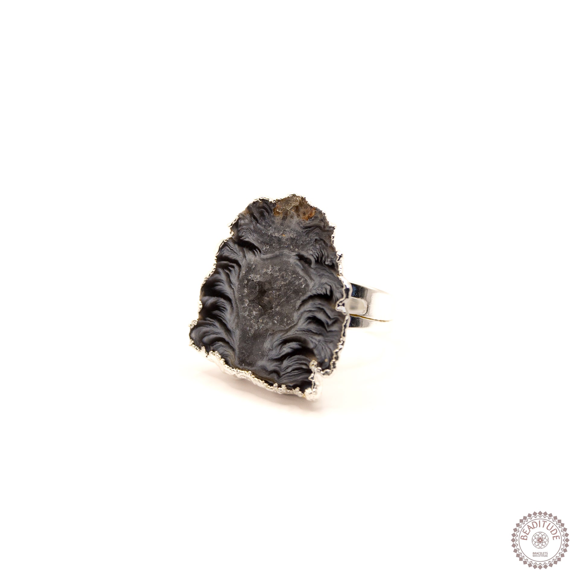 verzilverde ring met agaat edelsteen verstelbaar/ one size